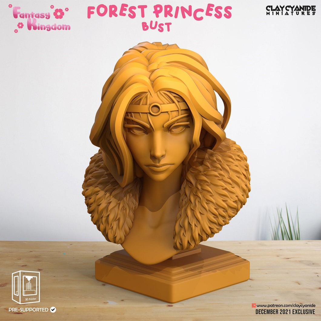 3D Printed Clay Cyanide Fantasy Kingdom - Forest Princess Bust 28mm 32mm D&D - Charming Terrain