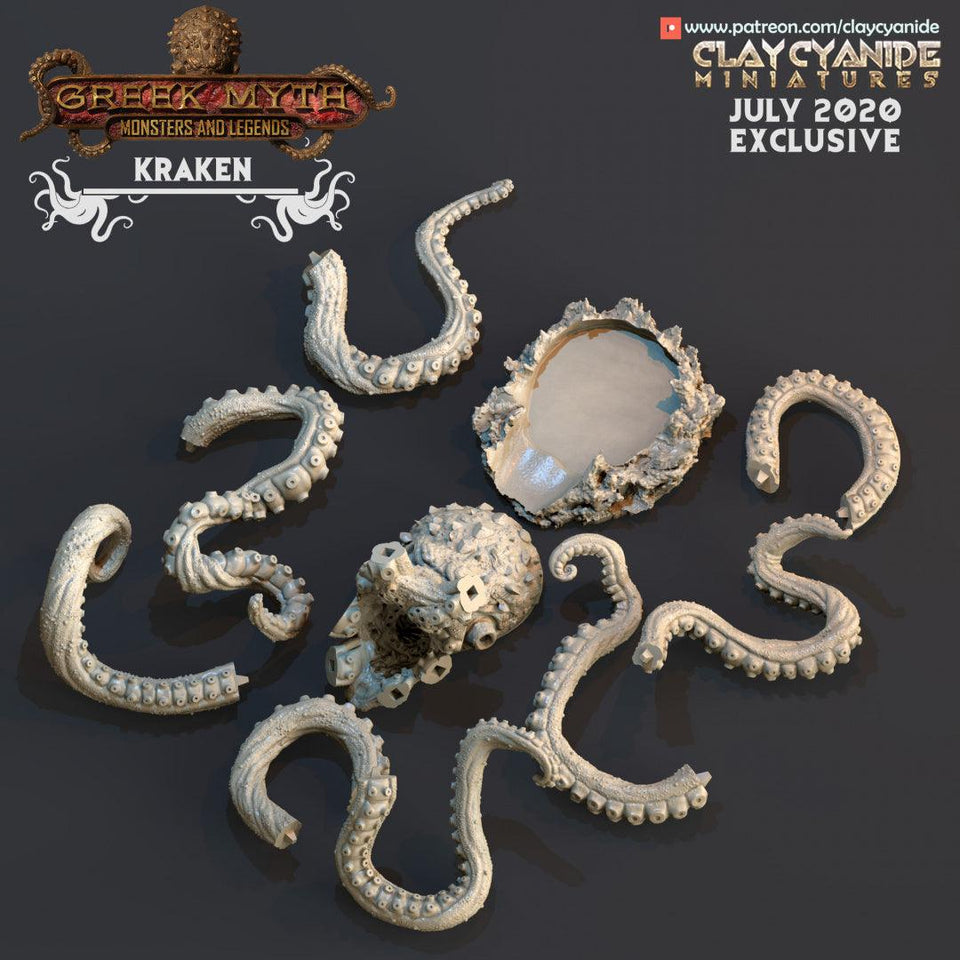 3D Printed Clay Cyanide Kraken Greek Mythology Part 2 28 32 mm D&D - Charming Terrain