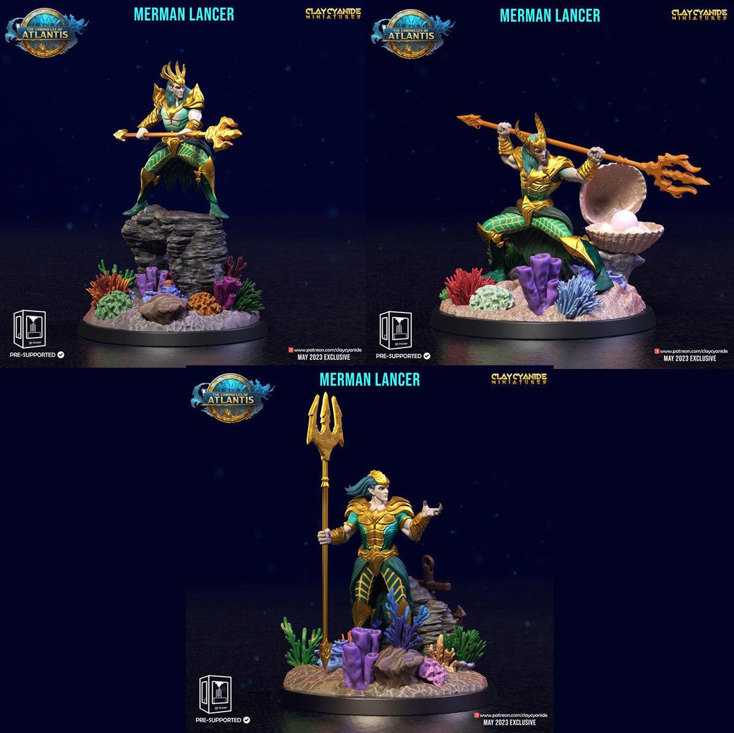 3D Printed Clay Cyanide Merman Lancers The Chronicles of Atlantis 28 32 mm D&D - Charming Terrain