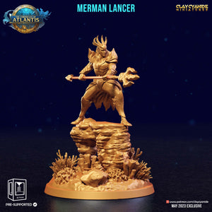 3D Printed Clay Cyanide Merman Lancers The Chronicles of Atlantis 28 32 mm D&D - Charming Terrain