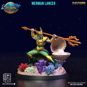 3D Printed Clay Cyanide Merman Lancers The Chronicles of Atlantis 28 32 mm D&D - Charming Terrain