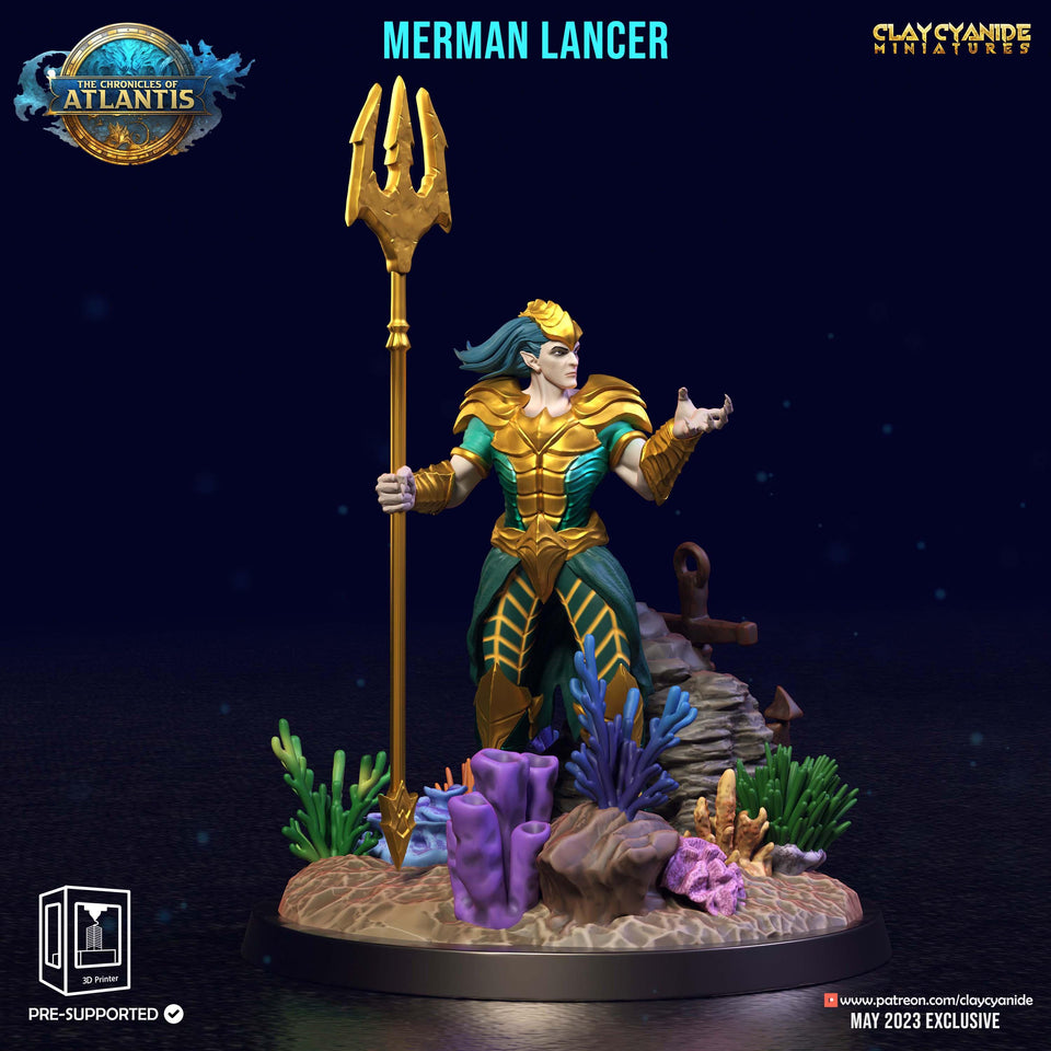 3D Printed Clay Cyanide Merman Lancers The Chronicles of Atlantis 28 32 mm D&D - Charming Terrain