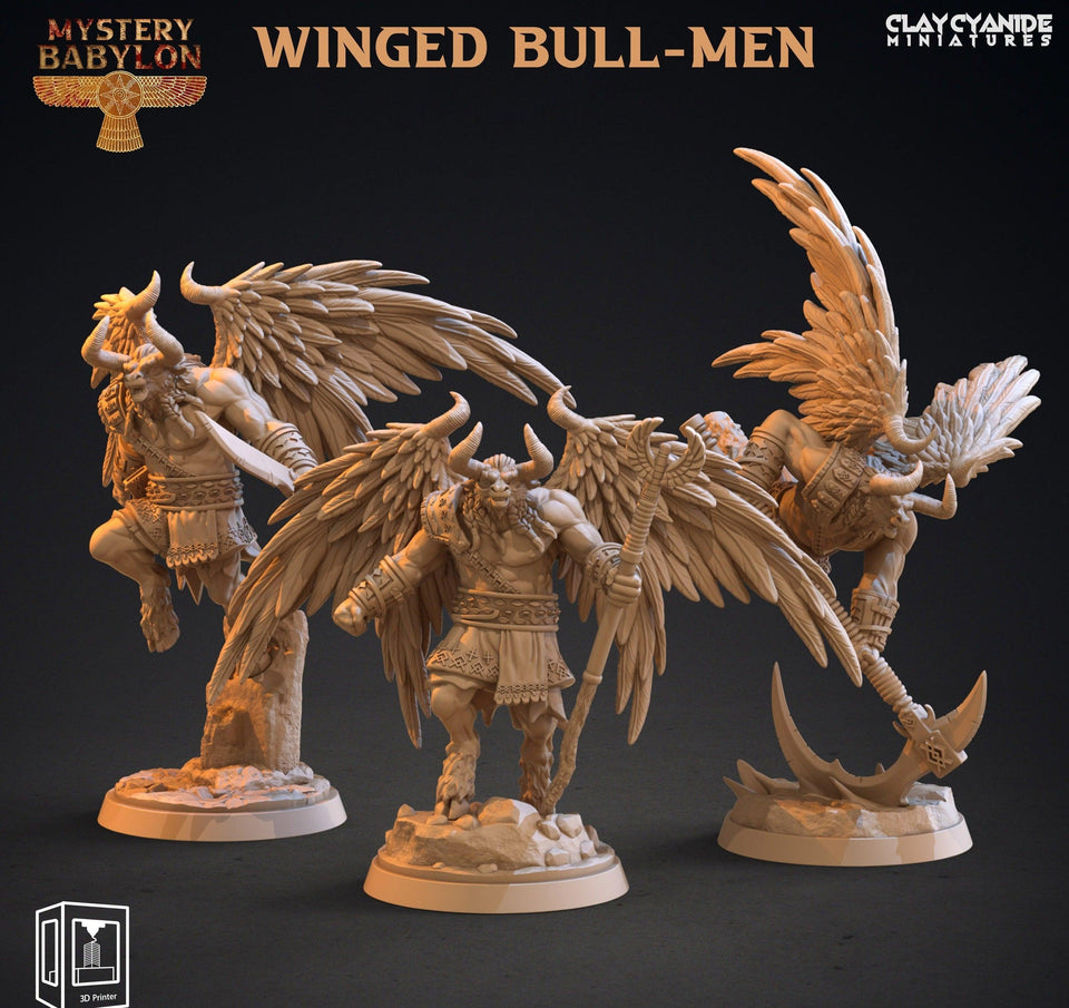 3D Printed Clay Cyanide Mystery Babylon - Winged Bull Men 28mm 32mm D&D - Charming Terrain