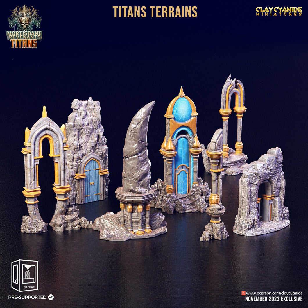 3D Printed Clay Cyanide Titan Terrain Set Mortisbane Titans Set 28 32 mm D&D - Charming Terrain