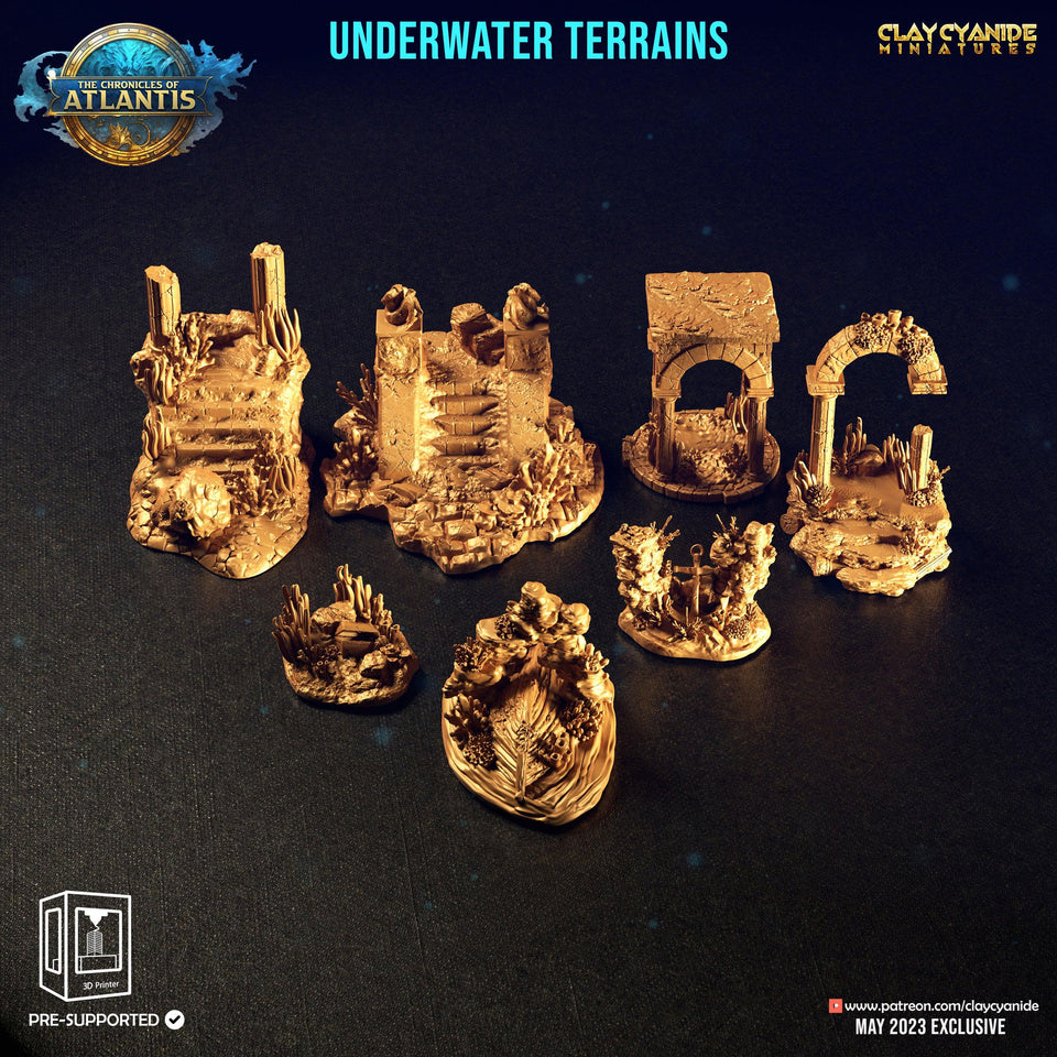3D Printed Clay Cyanide Underwater Terrains The Chronicles of Atlantis 28 32 mm D&D - Charming Terrain