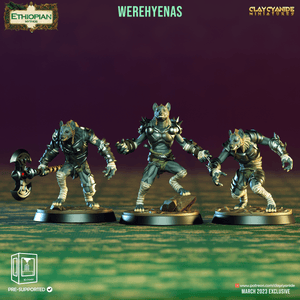 3D Printed Clay Cyanide Werehyenas Ethiopian Mythos 28 32 mm D&D - Charming Terrain