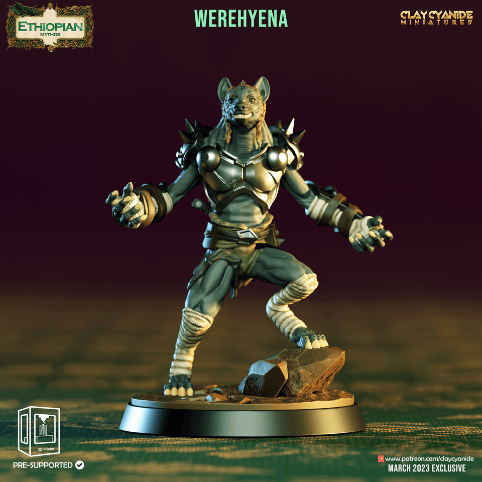 3D Printed Clay Cyanide Werehyenas Ethiopian Mythos 28 32 mm D&D - Charming Terrain