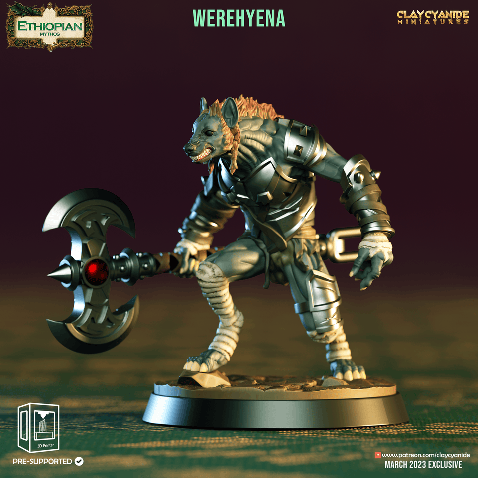 3D Printed Clay Cyanide Werehyenas Ethiopian Mythos 28 32 mm D&D - Charming Terrain