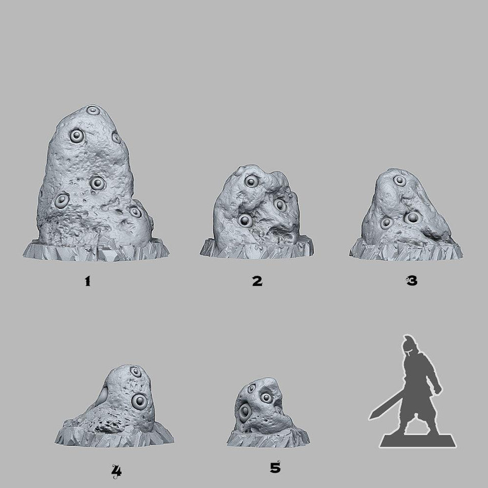 3D Printed Fantastic Plants and Rocks Curious Eyes Stones 28mm - 32mm D&D Wargaming - Charming Terrain