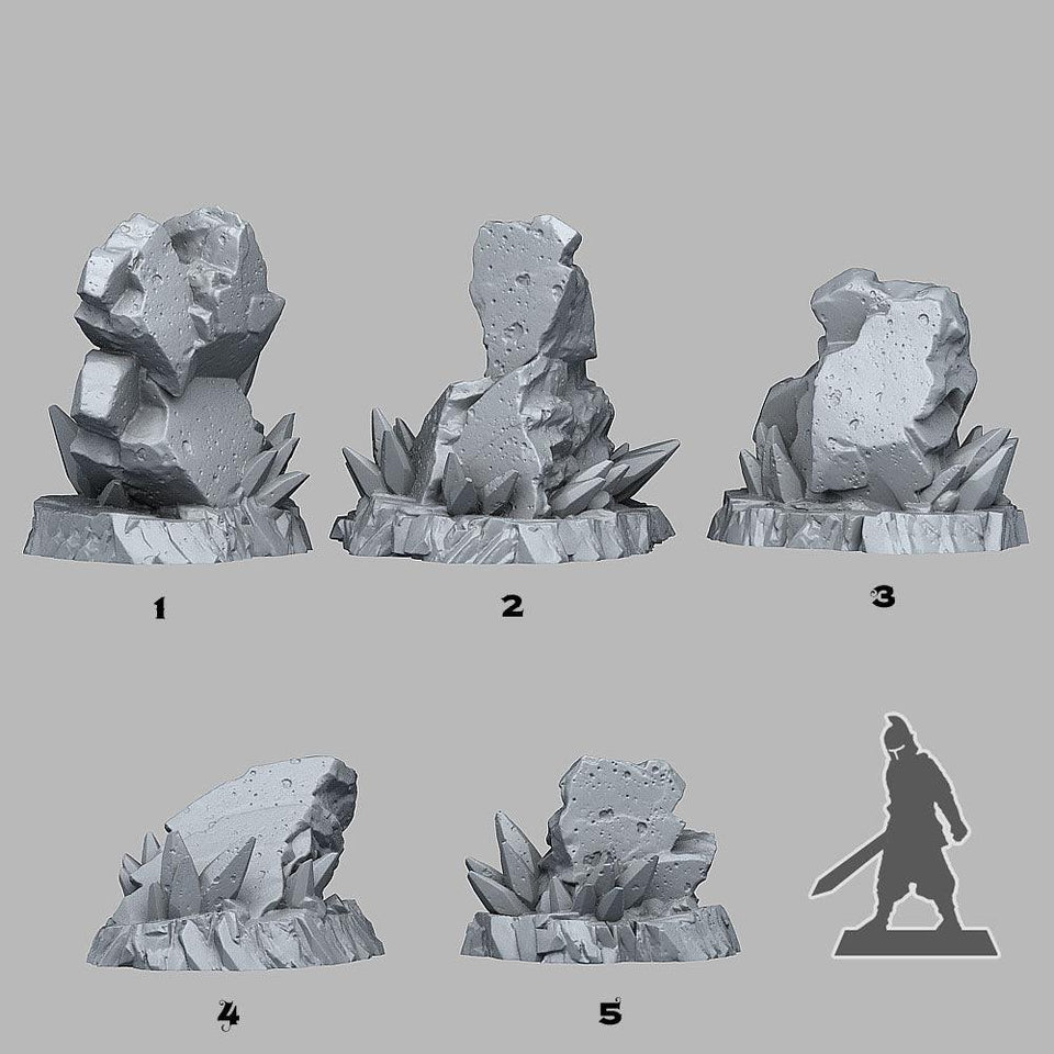 3D Printed Fantastic Plants and Rocks Frozen Rocks 28mm - 32mm D&D Wargaming - Charming Terrain