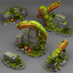 3D Printed Fantastic Plants and Rocks Summer Ruins 28mm - 32mm D&D Wargaming - Charming Terrain