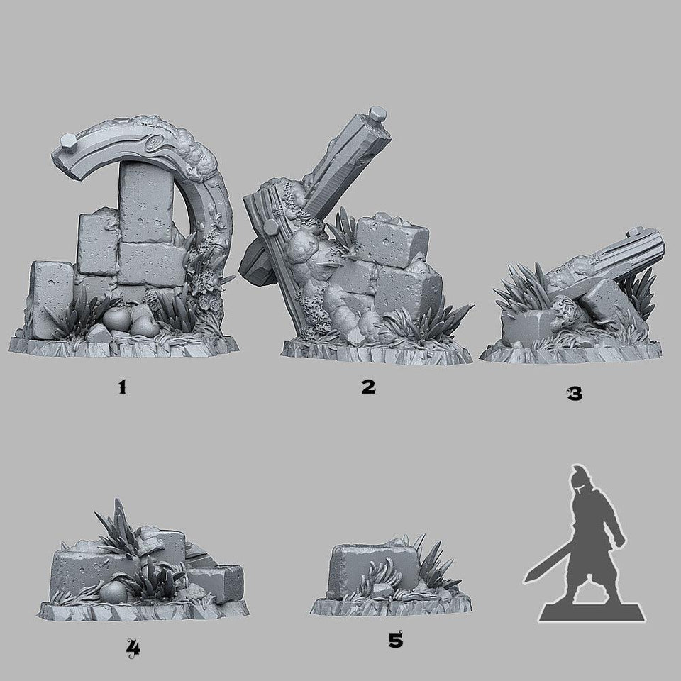 3D Printed Fantastic Plants and Rocks Summer Ruins 28mm - 32mm D&D Wargaming - Charming Terrain
