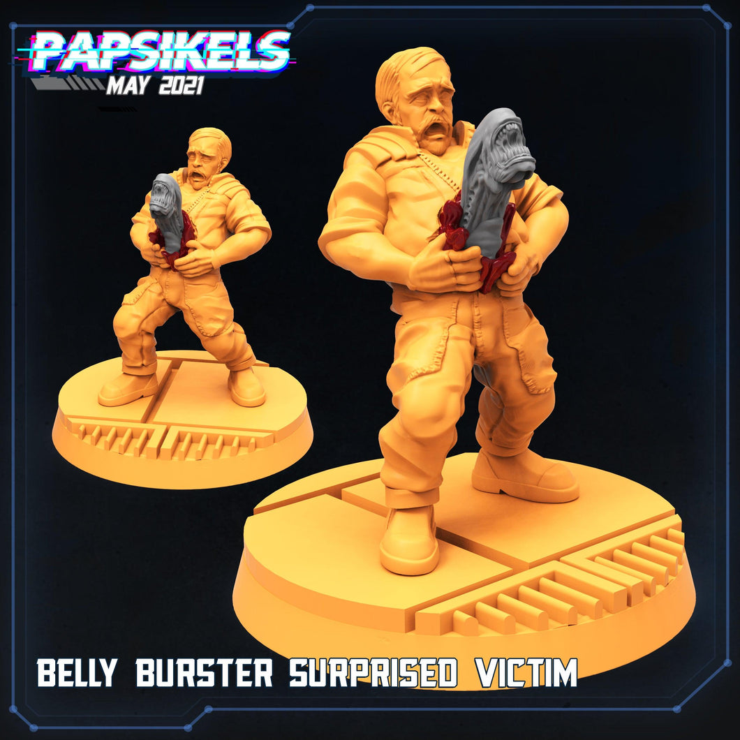 3D Printed Papsikels Alien Belly Burster Surprised Victim Aliens vs Humans 28mm 32mm - Charming Terrain