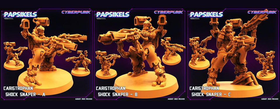 3D Printed Papsikels August 2023 - Cyberpunk Caristrophan Shock Snaper Set 28mm 32mm - Charming Terrain