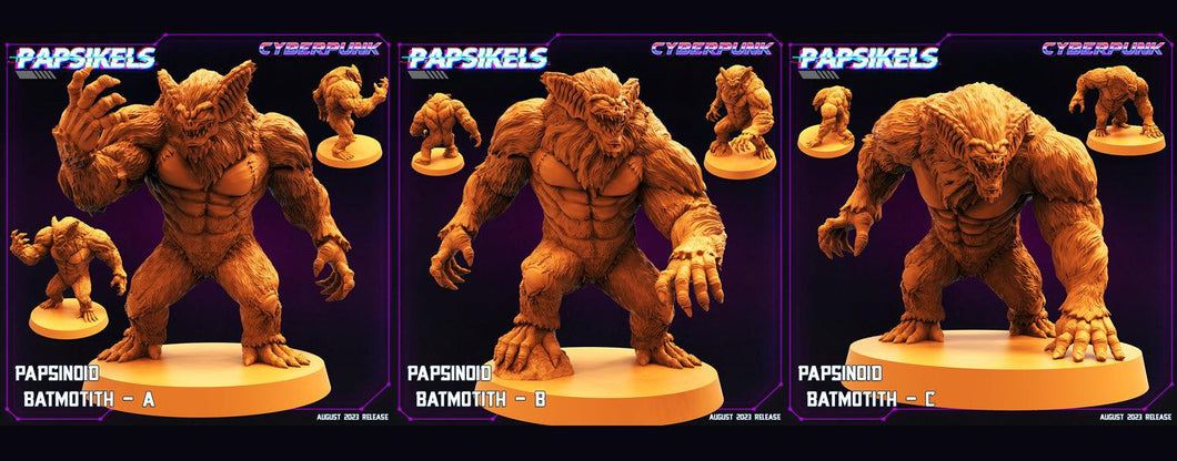 3D Printed Papsikels August 2023 - Cyberpunk Papsinoid Batmotith Set 28mm 32mm - Charming Terrain