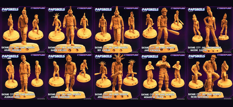 3D Printed Papsikels - Batang City Jail Gang Street Punk Set - 28mm 32mm - Charming Terrain