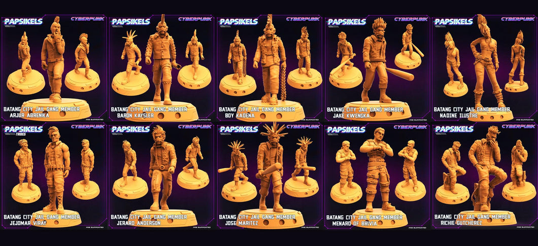 3D Printed Papsikels - Batang City Jail Gang Street Punk Set - 28mm 32mm - Charming Terrain
