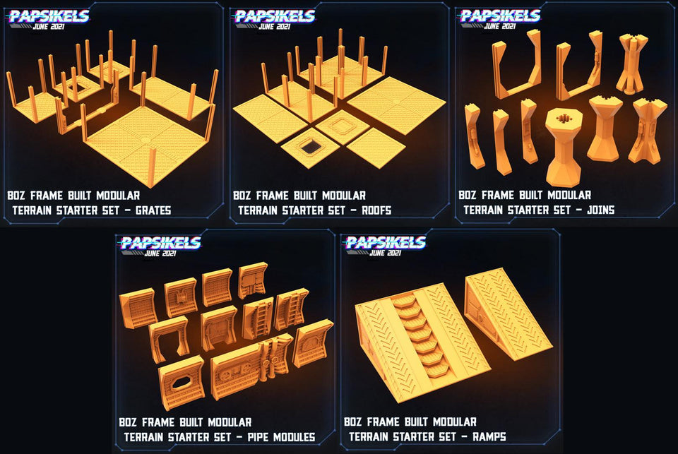 3D Printed Papsikels Boz Frame Built Modular Terrain Starter Set Aliens vs Humans Part 2 28mm 32mm - Charming Terrain