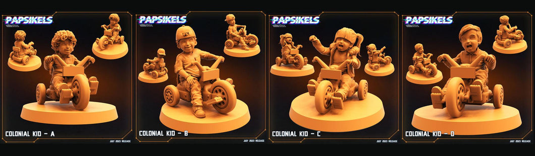 3D Printed Papsikels - Colonial Kids - 28mm 32mm - Charming Terrain
