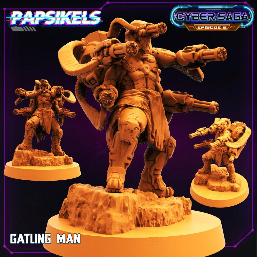 3D Printed Papsikels - Cyber Saga Episode 2 Gatling Man - 28mm 32mm - Charming Terrain