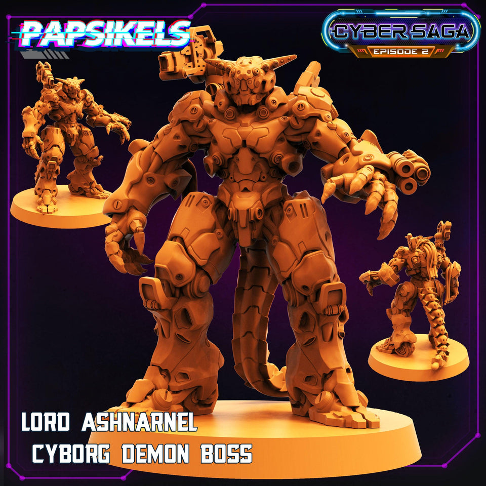 3D Printed Papsikels - Cyber Saga Episode 2 Lord Asharnel Cyborg Demon Boss - 28mm 32mm - Charming Terrain