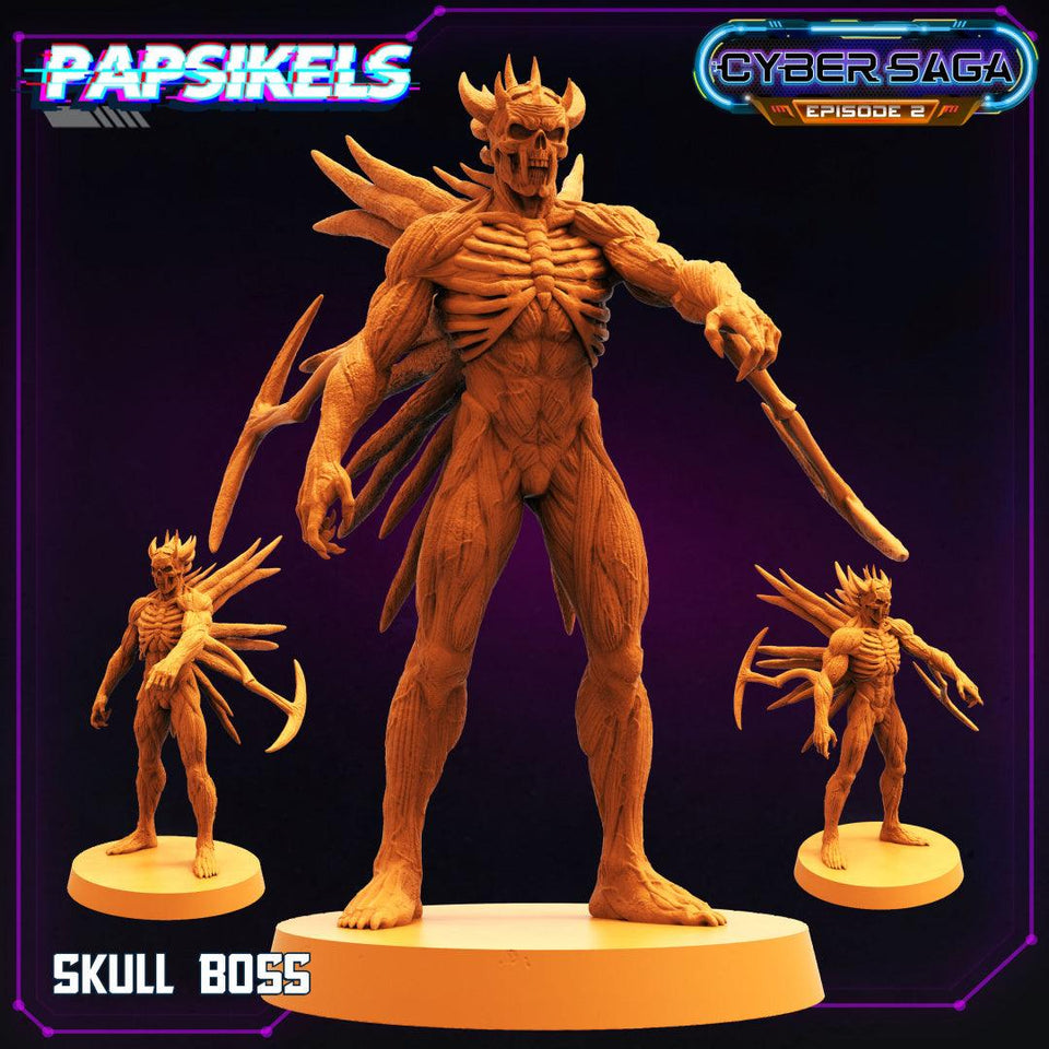 3D Printed Papsikels - Cyber Saga Episode 2 Skull Boss - 28mm 32mm - Charming Terrain