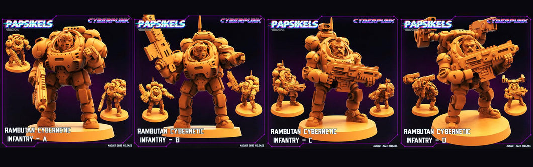 3D Printed Papsikels Cyberpunk Rambutan Cybernetic Infantry Squad Set 28mm 32mm - Charming Terrain