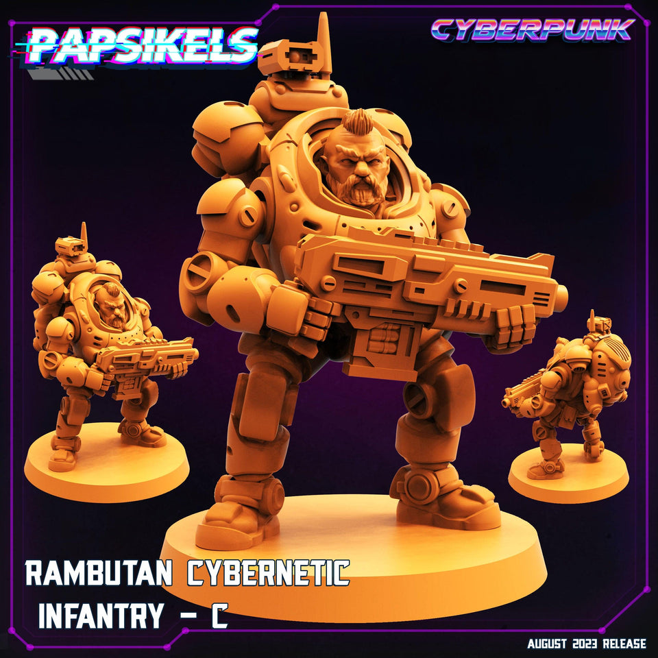 3D Printed Papsikels Cyberpunk Rambutan Cybernetic Infantry Squad Set 28mm 32mm - Charming Terrain