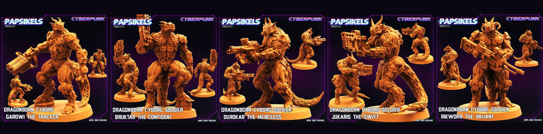 3D Printed Papsikels - Dragonborn Cyborg Set - 28mm 32mm - Charming Terrain