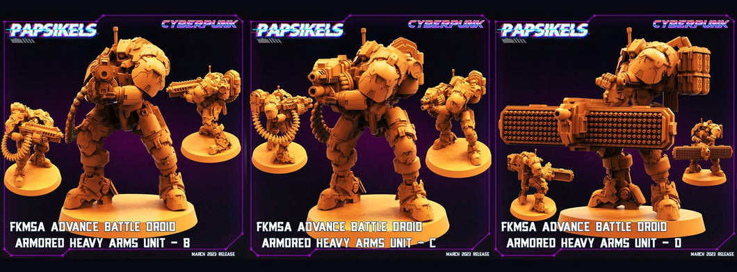 3D Printed Papsikels - Fkmsa Advance Battle Droid Armored Heavyarms Set March 2023 Cyberpunk - 28mm 32mm - Charming Terrain