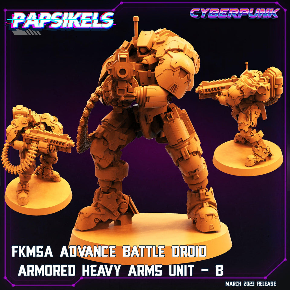 3D Printed Papsikels - Fkmsa Advance Battle Droid Armored Heavyarms Set March 2023 Cyberpunk - 28mm 32mm - Charming Terrain