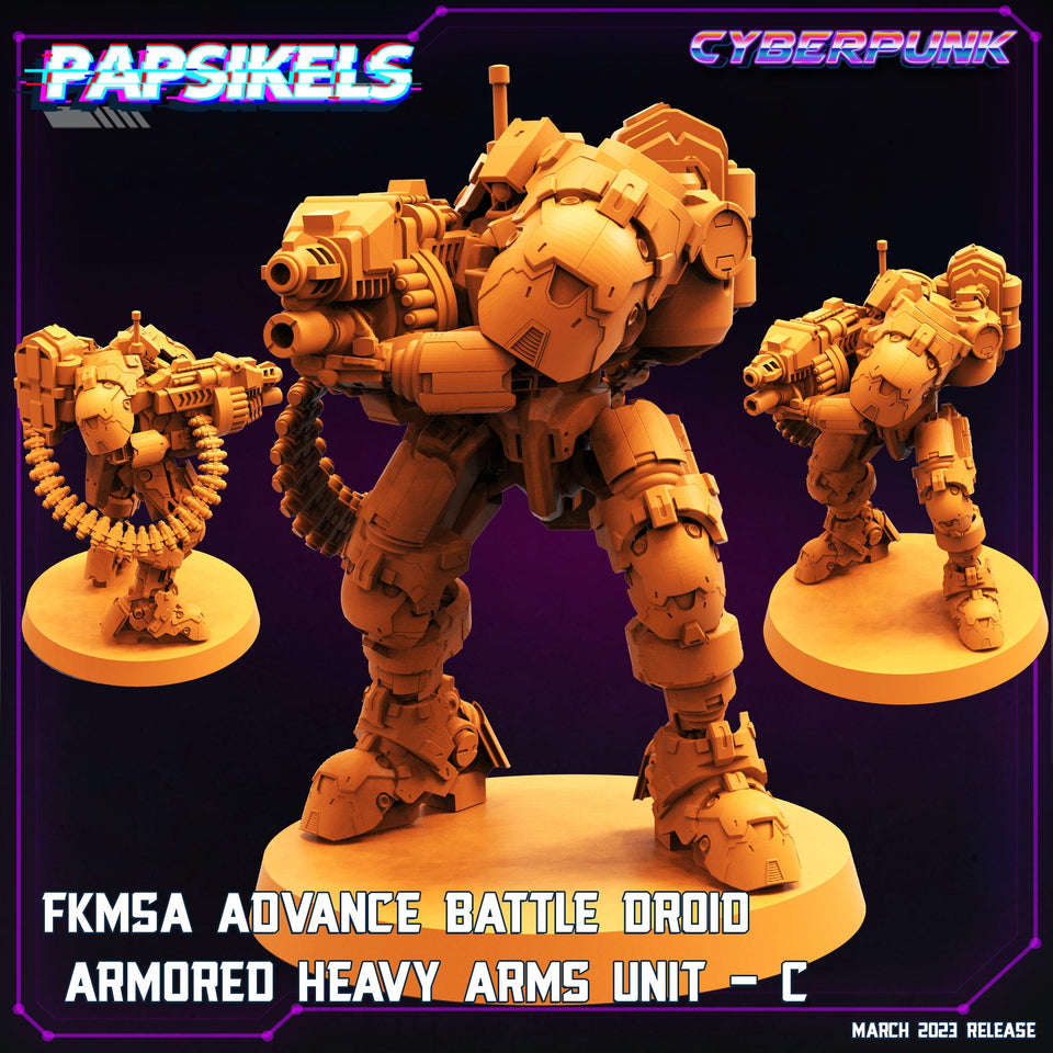 3D Printed Papsikels - Fkmsa Advance Battle Droid Armored Heavyarms Set March 2023 Cyberpunk - 28mm 32mm - Charming Terrain