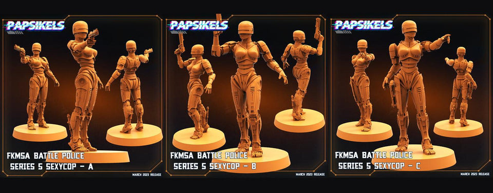 3D Printed Papsikels - Fkmsa Battle Police Series 5 Sexycop Set - 28mm 32mm - Charming Terrain