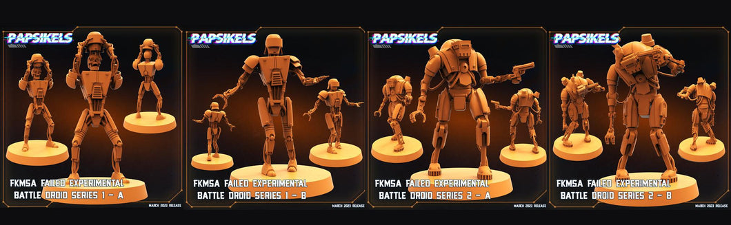 3D Printed Papsikels - Fkmsa Failed Experimental Battle Droid Set - 28mm 32mm - Charming Terrain