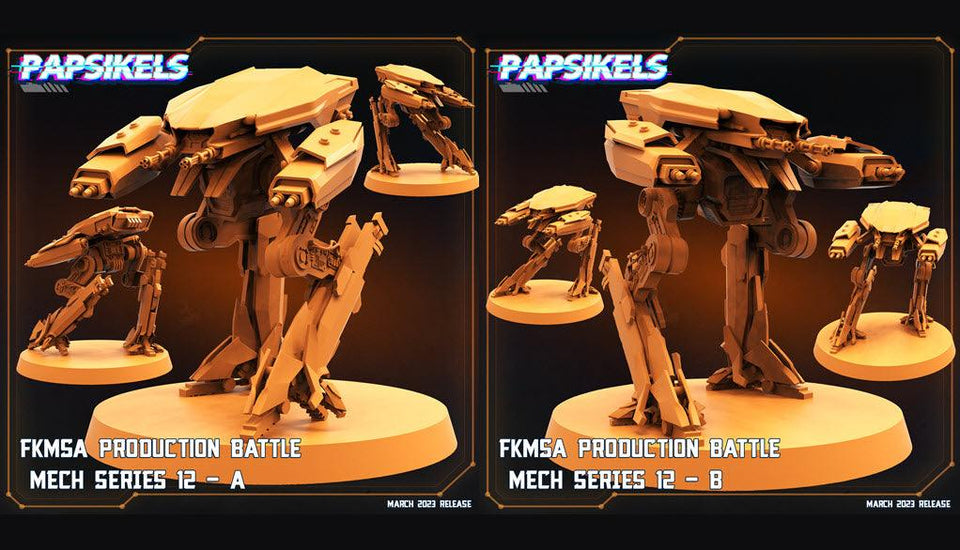 3D Printed Papsikels - Fkmsa Production Battle Mech Series 12 Set - 28mm 32mm - Charming Terrain