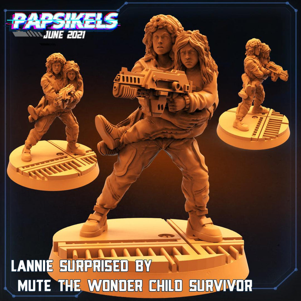 3D Printed Papsikels Human Space Crew Lannie With Wonderchild Mute Aliens vs Humans Part 2 28mm 32mm - Charming Terrain