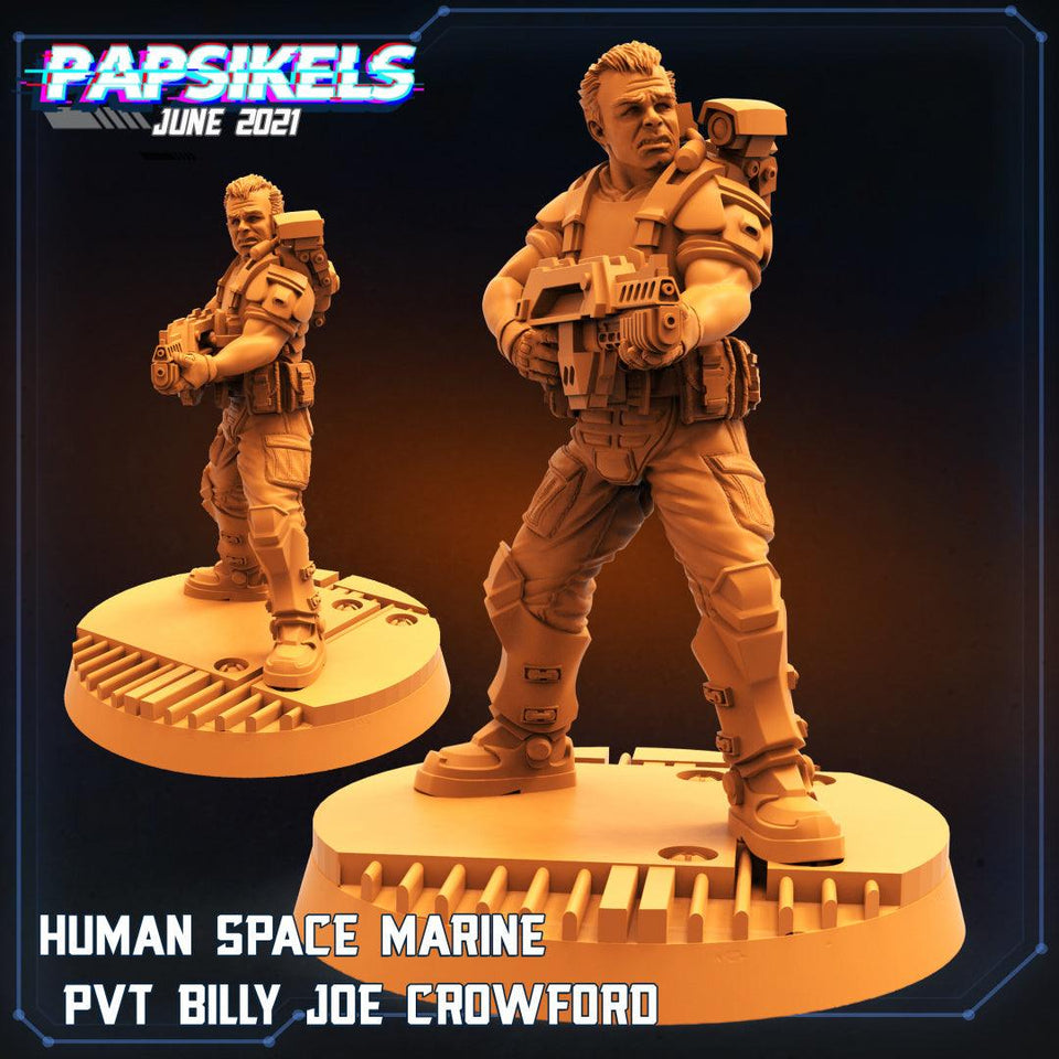 3D Printed Papsikels Human Space Marine Pvt Billy Joe Crowford Aliens vs Humans Part 2 28mm 32mm - Charming Terrain