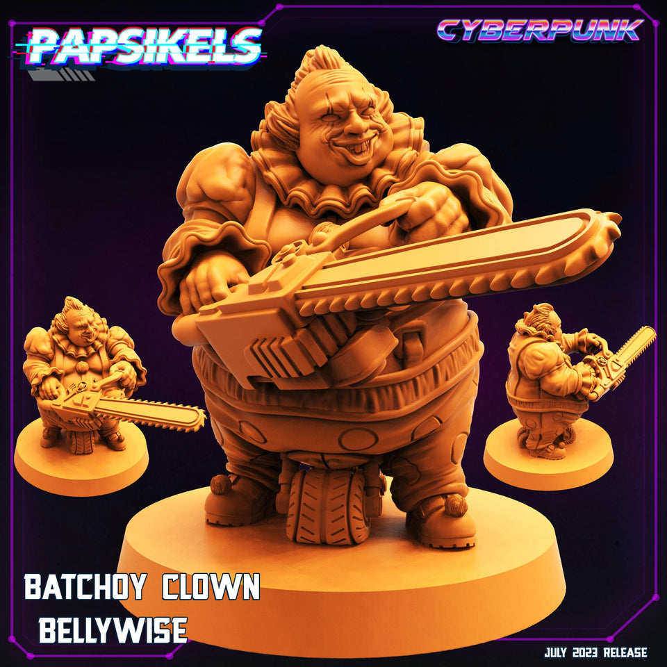 3D Printed Papsikels July 2023 - Cyberpunk Batchoy Clown Set 28mm 32mm - Charming Terrain