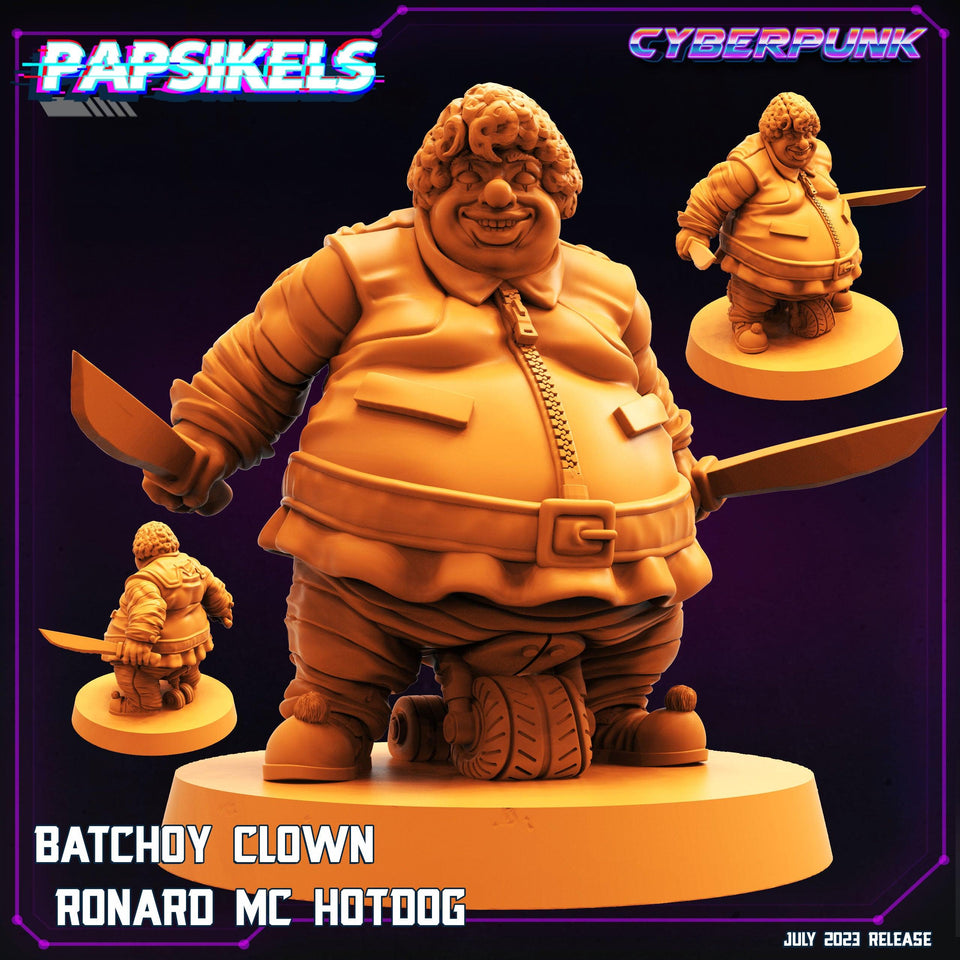 3D Printed Papsikels July 2023 - Cyberpunk Batchoy Clown Set 28mm 32mm - Charming Terrain