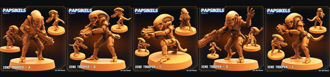3D Printed Papsikels July 2023 - Xeno Wars Xeno Trooper Set 28mm 32mm - Charming Terrain