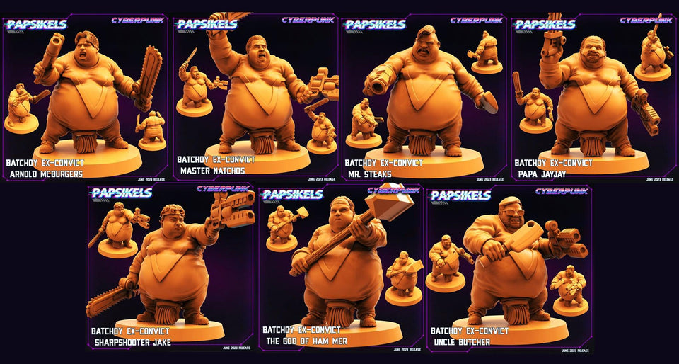 3D Printed Papsikels June 2023 Cyberpunk Batchoy Ex Convict Set 2023 28mm 32mm - Charming Terrain