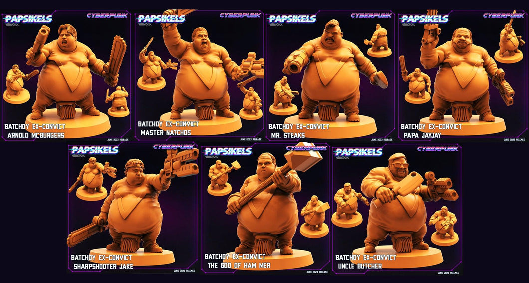 3D Printed Papsikels June 2023 Cyberpunk Batchoy Ex Convict Set 2023 28mm 32mm - Charming Terrain