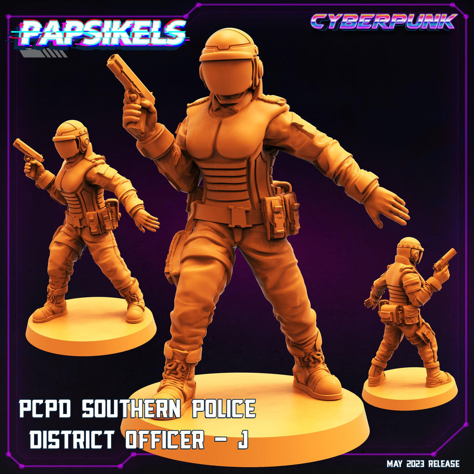 3D Printed Papsikels May 2023 Cyberpunk Pcpd Southern Police District Officer Set 28mm 32mm - Charming Terrain
