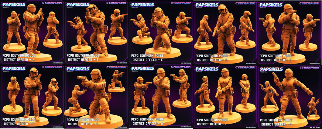 3D Printed Papsikels May 2023 Cyberpunk Pcpd Southern Police District Officer Set 28mm 32mm - Charming Terrain