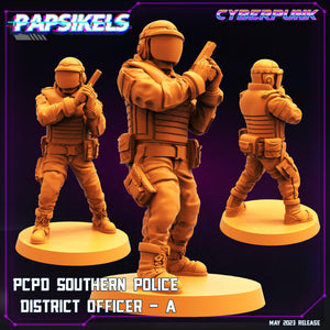 3D Printed Papsikels May 2023 Cyberpunk Pcpd Southern Police District Officer Set 28mm 32mm - Charming Terrain