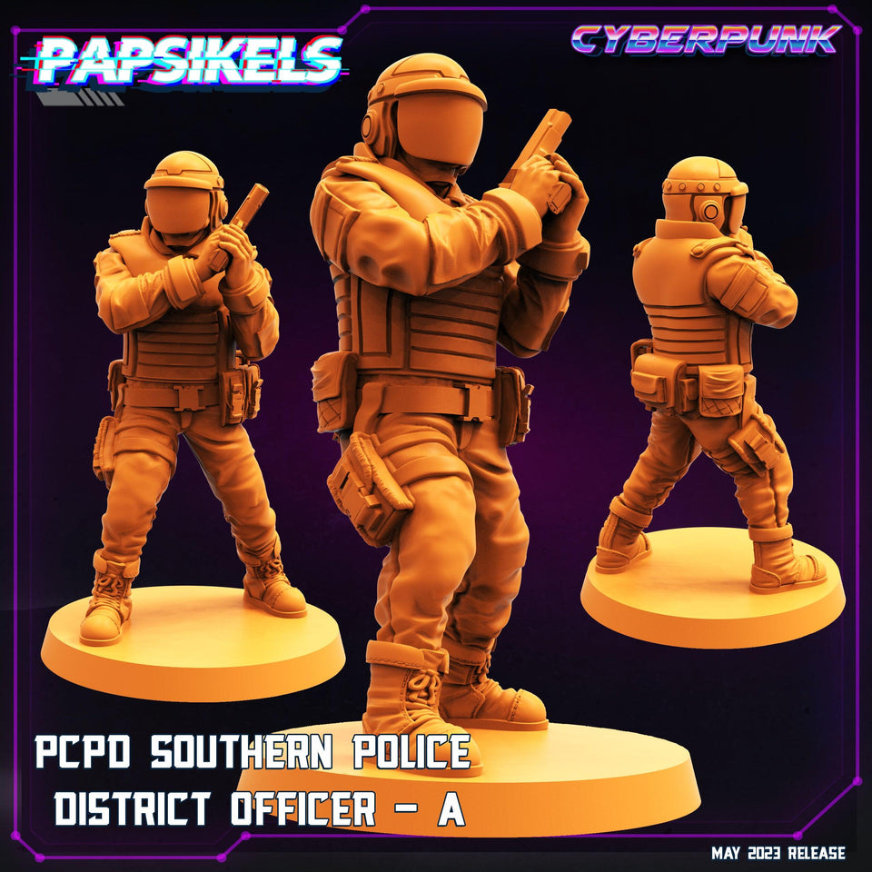 3D Printed Papsikels May 2023 Cyberpunk Pcpd Southern Police District Officer Set 28mm 32mm - Charming Terrain