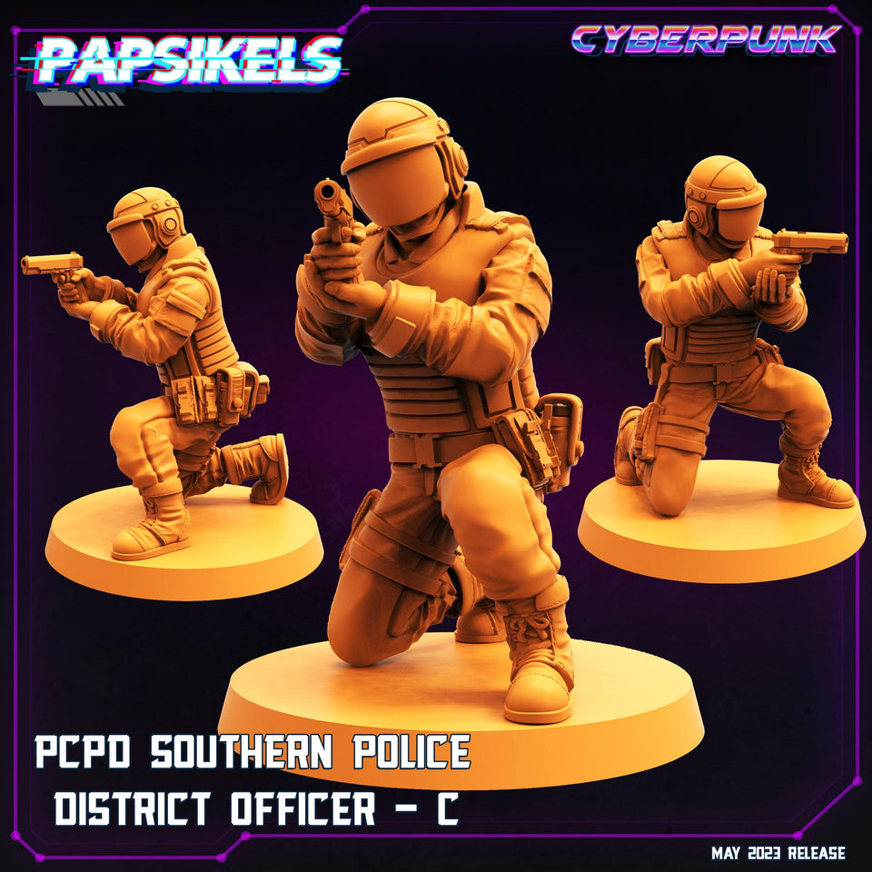 3D Printed Papsikels May 2023 Cyberpunk Pcpd Southern Police District Officer Set 28mm 32mm - Charming Terrain