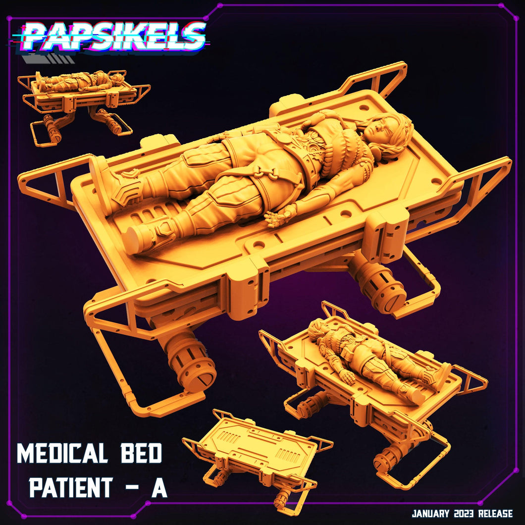 3D Printed Papsikels Medical Bed Patient A January 2024 Cyberpunk 28mm 32mm - Charming Terrain