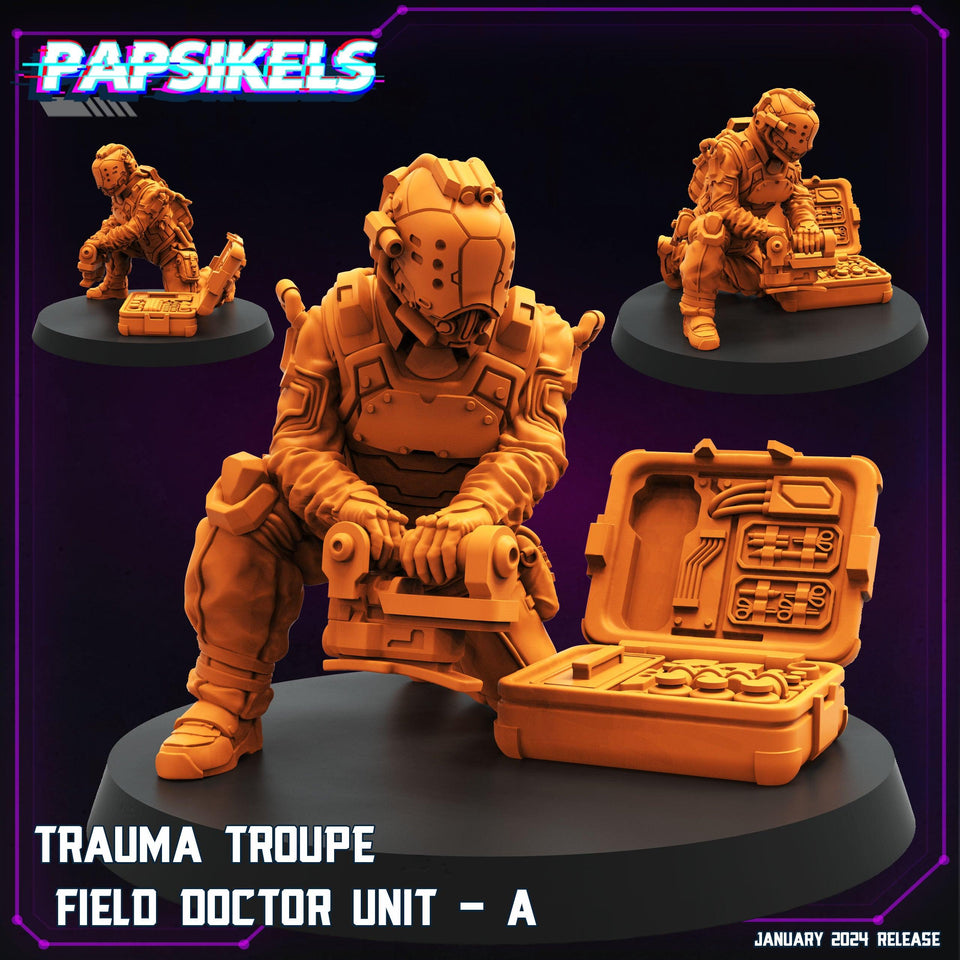 3D Printed Papsikels Trauma Troupe Field Doctor Unit Set January 2024 Cyberpunk 28mm 32mm - Charming Terrain