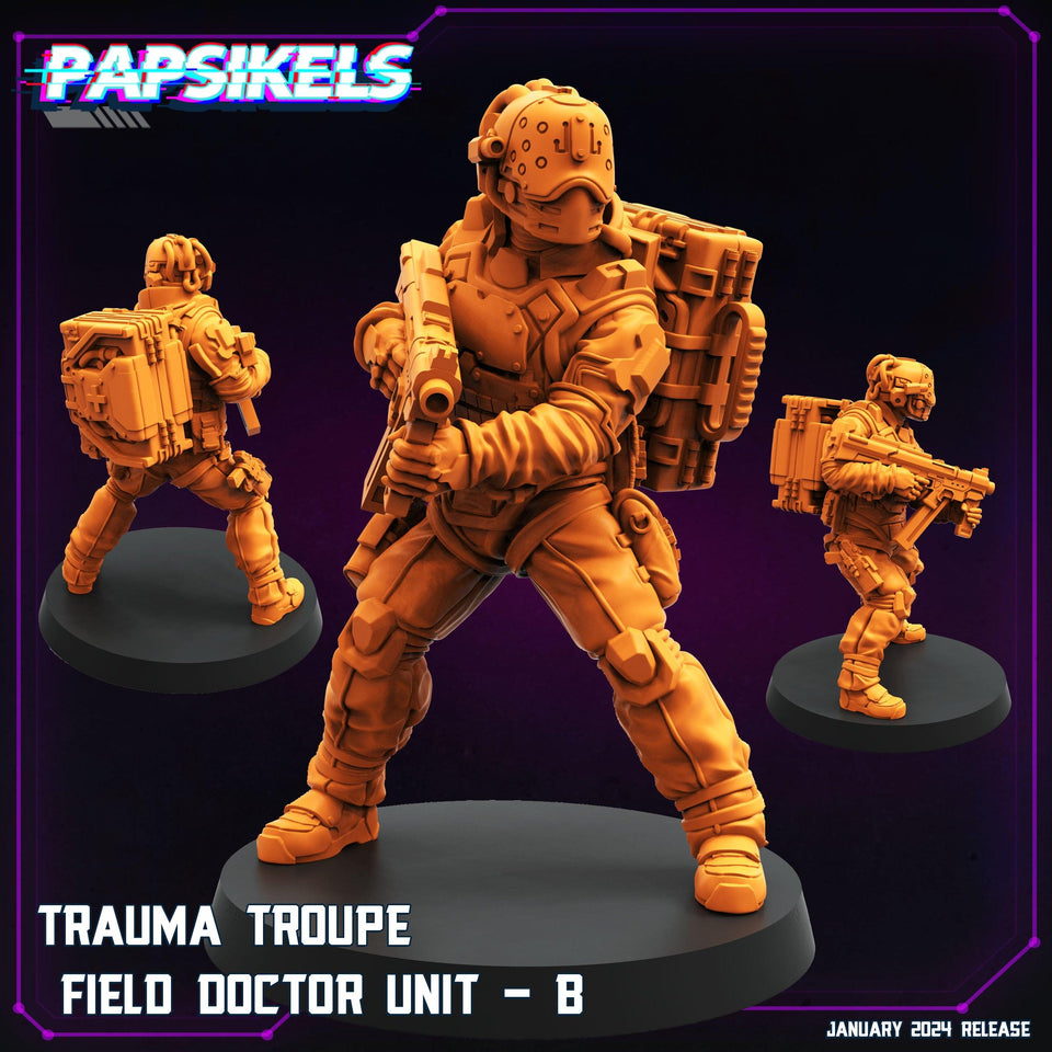 3D Printed Papsikels Trauma Troupe Field Doctor Unit Set January 2024 Cyberpunk 28mm 32mm - Charming Terrain